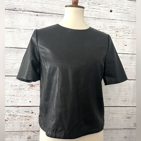 Forever 21 Faux Leather Short Sleeve Blouse - Picture 1 of 5